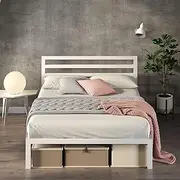 Zinus White Modern Metal Steel Platform King Size Bed Frame Headboard Base Mattress Foundation | Wooden Slats Under Bed Storage