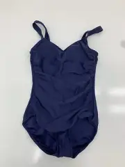 Maxine of Hollywood Womens Tummy Control Dark Blue One Piece Swimsuit Size 14