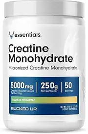 Bucked Up Mango Pineapple Creatine for Women and Men - Easy to Mix Vegetarian - Flavored Creatine Monohydrate Powder - Made in USA - 5G Per Serving - 50 Servings - 250 Grams Per Container