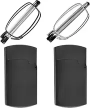 Reading Glasses 2 Pair Black and Gunmetal Readers Compact Folding Glasses for Reading for Men and WomenCase Included +2