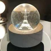 Crystal Eiffel Tower 3D LED Light USB Wooden Base Night Lamp Home Decor Gift
