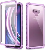 [Dexnor] Case for Samsung Galaxy Note 9 360 Full Body Cover Shockproof Bumper Clear Slim Scratch Resistant Back with Built-in Screen Protector - Purple