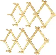 Zisqerts Modern Wooden Expandable Wall Hook Rack, 2-Pack 15 Inch X-Shape Accordion Design with 10 Hooks for Hats, Coats, Scarves, Towels, Keys - Space-Saving Home Organization (Light Brown)