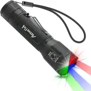 4 in 1 Multicolor Tactical Flashlight, Can Zoom White Blue Green Red Light, RGB