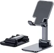 OGMAPLE Phone Holder for Desk, MT-6 Cell Phone Stand for Desk Universal Cellphone Stand Holder Foldable & Height Adjustable Compatible Under 8” Device, with Silicone Mat, Black