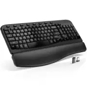 Wireless Keyboard - Ergonomic Wave Keys, Cushioned Wrist Rest, Comfortable Na...