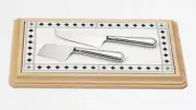 REED & BARTON THOMAS O'BRIEN DIAMANT №10 3-PC LARGE CHEESE BOARD & KNIFE SET NEW