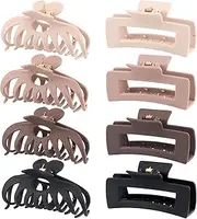 ETHEL 8 Pack 4.3 Inch Large Hair Clips, Neutral Color Hair Claw Clips for Women & Girls Thin Thick Curly Hair, Big Matte Claw Clips, Strong Hold Vintage Claw Clip