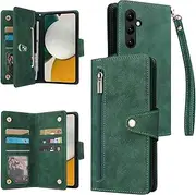 [YocoverTech] for Samsung A34 5G Case,for Galaxy A34 5G Wallet Case[6 Card Slots and 1 Zipper Coin Pocket] PU Leather Stand Flip Cover with Wrist Strap[6.6 inch]-Green