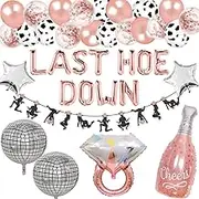 Rose Gold Last Hoedown Western Cowgirl Bachelorette Party Kit with Last Hoedown Banner, Rose Gold Balloon Garland Arch, Ring Disco Ball Mylar Balloon