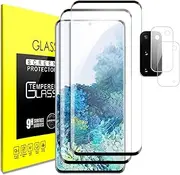 Samsung Galaxy S20 Tempered Glass Screen Protector with Camera Lens Protector [3D Curved Cover] [Fingerprint Compatible] Clear Full Screen Coverage Protector for Samsung S20 6.2 inch [2+2 Pack]