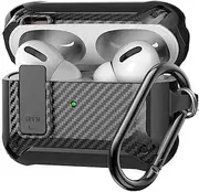 Airpods Pro 2 2nd Generation Case Cover with Keychain, Secure Lock Military Armor Rugged Case for Airpods Pro 2nd 2022 and Airpods Pro 2019 Front LED Visible - Black