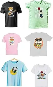 [Generic] iBLUNT T-Shirts Tee Tops Girls Boys Unisex Kids Childrens Essentials Crew Neck 100% Cotton Printed Classic Short-Sleeve Original Tee Shirts, 6 Pack Multi Color 8-10 Years