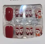 24PCS Christmas Nail Art Fake Nails Full Wraps Decoration And Color Santa Clause