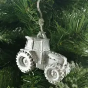 Tractor Silver Christmas Xmas Tree Decoration Bauble (Rare)
