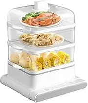 Foldable 3 Tier Steamer, Small Multi-Functional Large Capacity Desktop Multi-layer Seafood Steam Box, Household Breakfast Machine, 12h Intelligent Appointment, for Vegetables, Meats, Fish