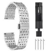 Stainless Steel Watch Bands Set 19mm Butterfly Clasp Metal Watch Strap, Silver