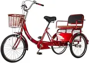 DEFGHIJ 3 Wheel Bikes Adult Tricycles Seniors Trike 20 Inch Three Wheel Cruiser Bike Bicycles with Shopping Basket and Back Seat for Women Men (Red)