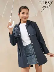 Lipsy Navy Blue Shower Resistant Lightweight Rubberised Rain Coat (4-16yrs) (AT9549) | $104 - $122