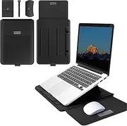 MokaZii 15-15.6 Inch Laptop Sleeve Protective Case with Stand Function and Built-in Mouse Pad for MacBook Air 15 Inch 2023 M3 / M2 (A2941), Waterproof Shockproof Laptop Leather Case - Black