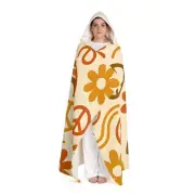 Cozy Vintage Floral Hooded Sherpa Fleece Blanket, Retro Throw Wrap, Autumn Home