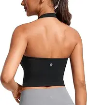 [CRZ YOGA] Womens Butterluxe Halter Longline Sports Bra - Padded Workout Yoga Crop Tops Tanks with Built in Pads