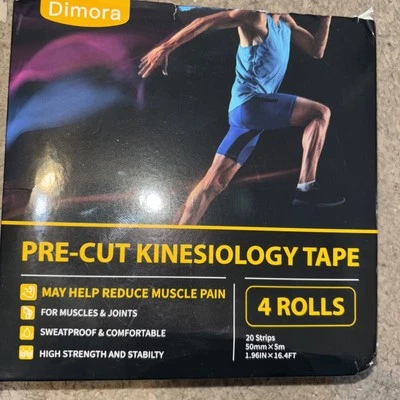 NEW Dimora Pre-Cut Kinesiology Tape - Black 4 ROLLS