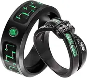 [ringheart] Black 2 Rings His and Hers Ring Couple Rings Black Plated Cz Rings Womens Wedding Ring Titanium Steel Mens Wedding Bands