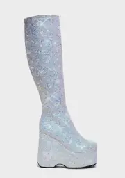 [Lamoda] White Glitter Stardom Platform Boots