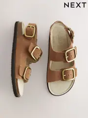 Tan Brown Leather Standard Fit Forever Comfort® Back Strap Footbed Sandals (AJ4759) | $66