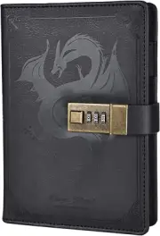 Dragon Leather Journal, Hardcover Notebook, Locked Refillable Diary, Lined/Blank