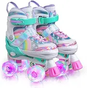 SULIFEEL Rainbow Unicorn Adjustable Light up Inline Skates for Kids Girls and Boys Beginner Skates with Illuminating Wheels