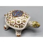 Gilt Gold & Green Asian Design Cloisonne Porcelain Turtle Trinket Box NWOT