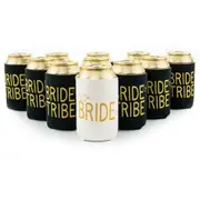 White Bride & Black Bride Tribe Gold Glitter Stubby Holder