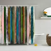Catzon Vintage Wooden Printed Shower Curtains Bathroom Decor Accessory-18