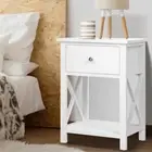 Wooden Bedside Table Drawer Nightstand Lamp Bedroom Furniture White