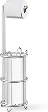 Meangood Toilet Paper Holder Stand and Tissue Paper Roll Dispenser for 4 Mega Rolls, Bathroom Free Standing Tissue Roll Storage Holder Rack, Metal Wire Silver