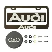Fit Audi T304 Laser Etching SS Polish Black Chrome License Frame w/Metal Cap