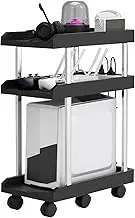 Niciksty 3 Tier Computer Tower Stand, Mobile PC Tower Cart Computer Holder with Wheels, ATX Case CPU Holder for Fax Home Office, Black