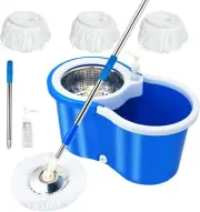 Spin Mop and Bucket with Wringer Set 3 Microfiber Replacement Head Refills