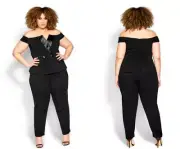 City Chic Ladies Off Shoulder Sexy Tux Jumpsuit sizes 24 2XL Colour Black