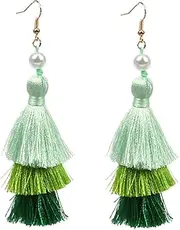 [VALICLUD] 1 Pair Gradient Line Flow Earrings Tassel Ear Drop Tassel Earrings Creative Tassel Earring Blue Fringe Creative Ear Drop Tassel Dangle Earring Ear Pendant Tassels Green
