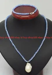 New 4mm Light Blue Opal Cat's Eye Gems Baroque Pearl Pendant Necklace Bracelet