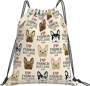 EdWal French Bulldog Print Drawstring Backpack Gym Bags Sports Draw String Bags For Gym Travel Swimming Beach, White, One Size