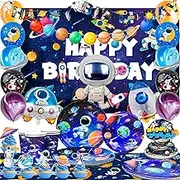 Space Birthday Party Decorations Serves 10, Space Birthday Decorations&Outer Space Birthday Tableware Set- Outer Space Birthday Party Plates Tablecloth Backdrop Balloon etc Themed Party Decorations