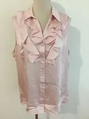 TAHARI Button-Front Sleeveless Ruffled Top Blouse Pale Pink Size M NWT! MSRP $54