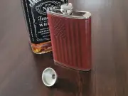 Leather Wrap 8 oz. Stainless Steel Hip Flask With Funnel US Flag Design
