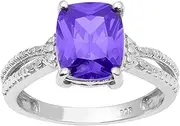[Shine Jewel] 925 Sterling Silver Ring Blue Cubic Zirconia Gemstone Bridal Style Women's Ring Size-7
