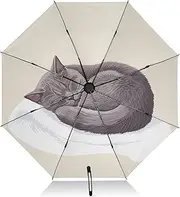 [RPLIFE] Gray Cat Compact Umbrella, Lightweight Durable Auto Open Close for Women, Travel Umbrellas for Rain and Sun