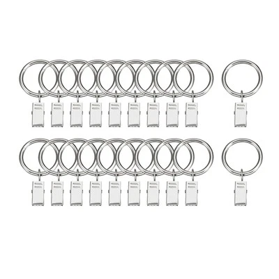 Curtain Rings W Clip 1.38" Interior Diameter Silver 20PACK